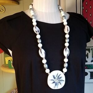 Silver and White Clay Pendant Handmade Necklace